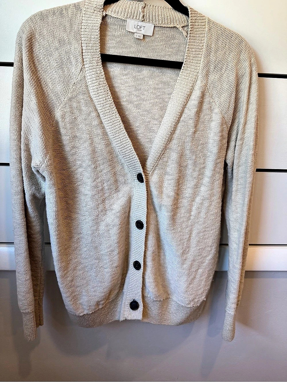 LOFT Cotton Cardigan in Beige Size Small Like New